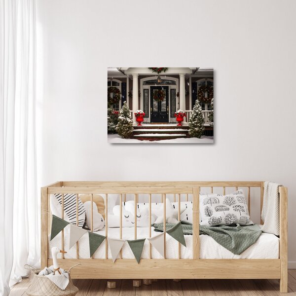 Tablou pe sticlă - Casa decorată de Crăciun (70x50 cm)