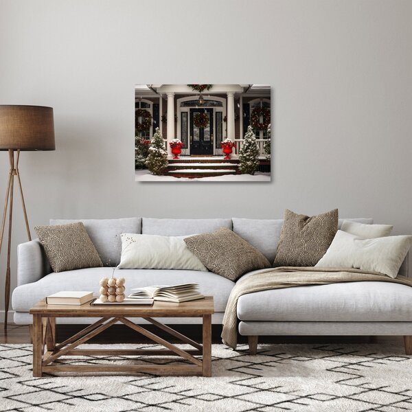 Tablou pe sticlă - Casa decorată de Crăciun (70x50 cm)