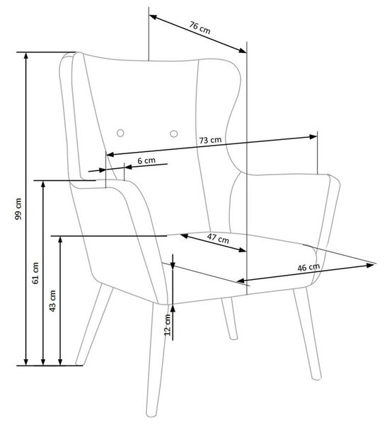 Fotoliu COTTO, gri inchis/stejar, lemn, 73x76x99 cm