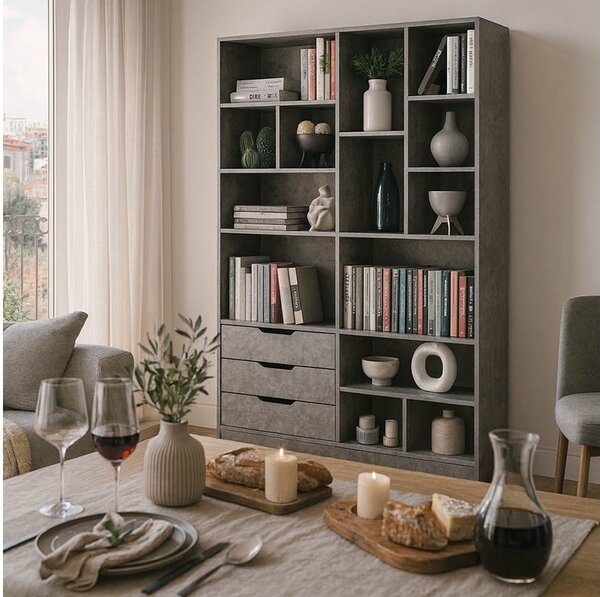 Biblioteca Lucinda Pakoworld Gri-Stejar 120x29,8x180,5 cm
