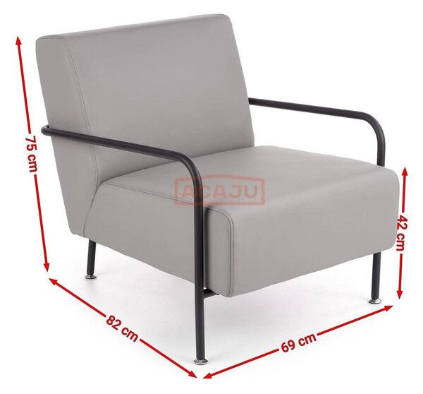 Fotoliu CUPER, gri/negru, piele ecologica/otel, 69x82x75 cm