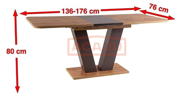 Masa PLATON stejar/maro, PAL laminat, 136/176x80x76 cm