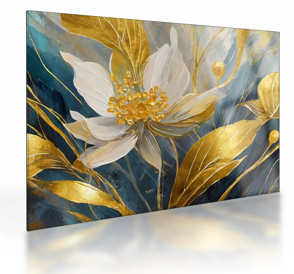 Tablou pe sticlă - Pictura de flori de aur (70x50 cm)
