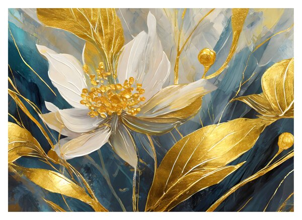 Tablou pe sticlă - Pictura de flori de aur (70x50 cm)