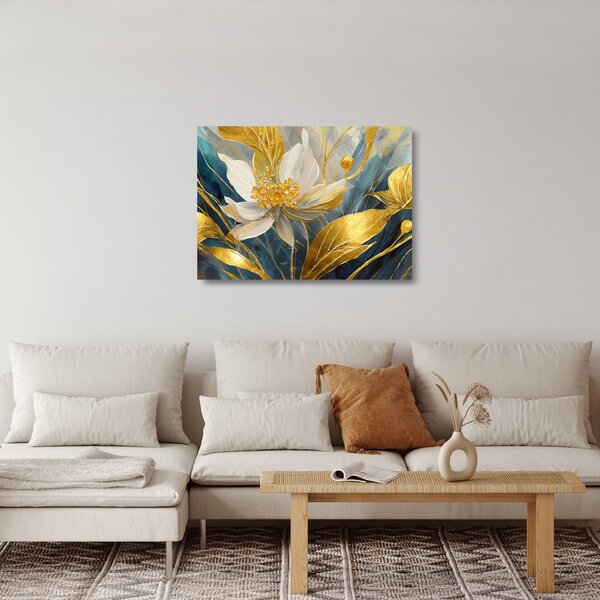 Tablou pe sticlă - Pictura de flori de aur (70x50 cm)