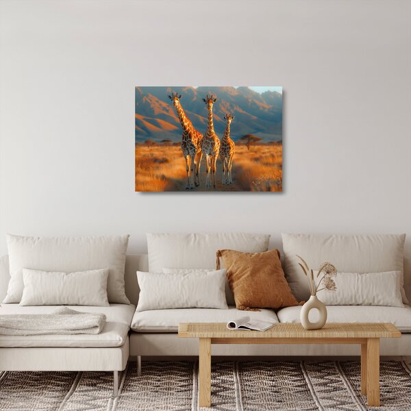 Tablou pe sticlă - Girafe pe pășune (70x50 cm)