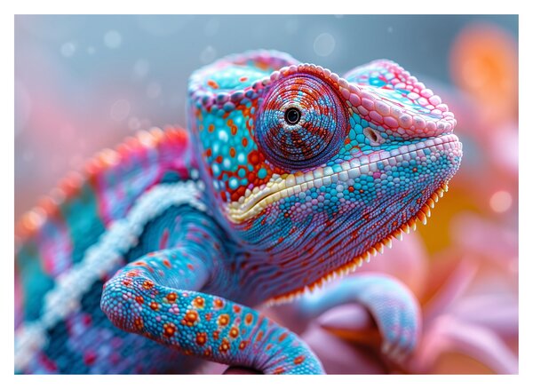 Tablou pe sticlă - Cameleon colorat (70x50 cm)