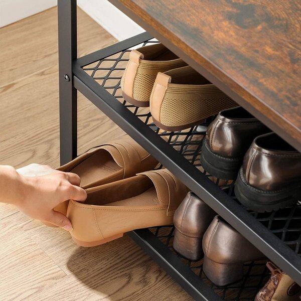 Bancheta cu suport pantofi Model Selene, Maro rustic/Negru, 100x30x45 cm