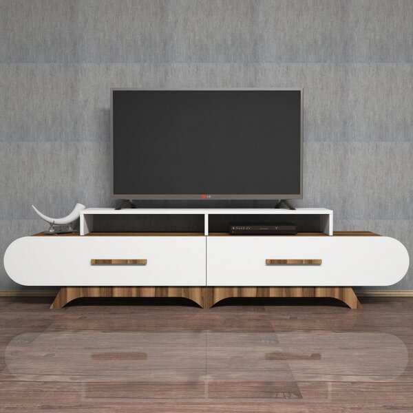 Comoda TV Salvador, Model Flora, 205x50x36.8 cm, Nuc/Alb