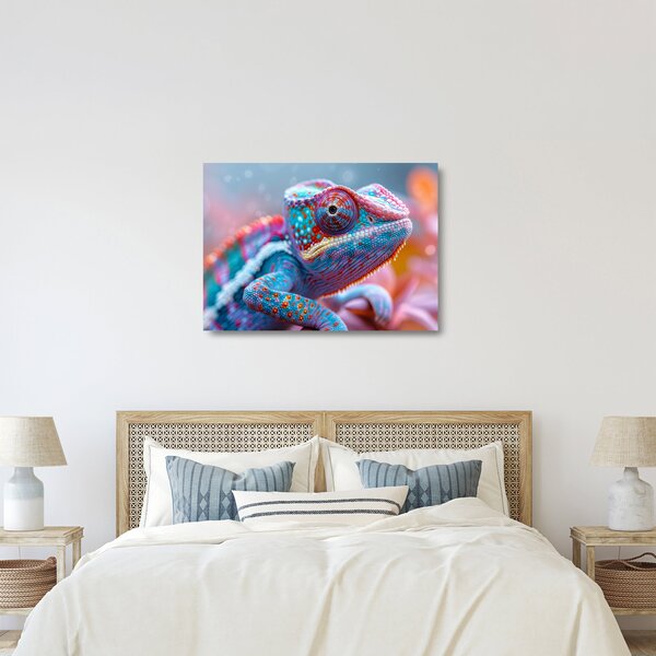 Tablou pe sticlă - Cameleon colorat (70x50 cm)