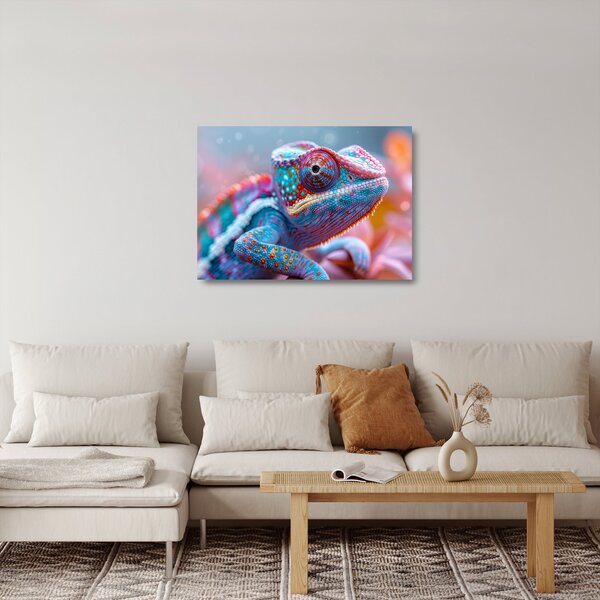 Tablou pe sticlă - Cameleon colorat (70x50 cm)