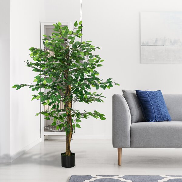 HOMCOM Ficus artificial cu ghiveci de 5 ft, planta artificiala de interior, exterior, pentru decorarea camerei de zi, biroului