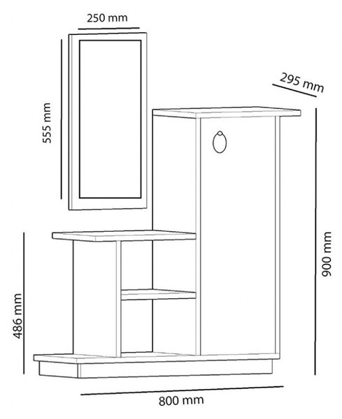 Mobilier pentru hol cu oglinda Model Ceel, Natur/Gri Inchis, 80x29.5x90 cm
