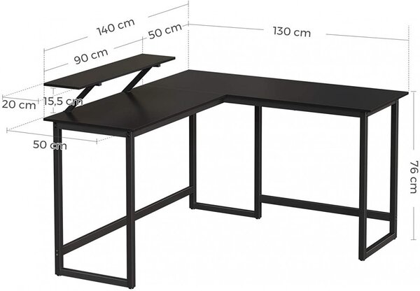 Birou pe Colt Vasagle, model Lennox, 140x92.2x130 cm, Negru