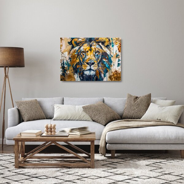 Tablou pe sticlă - pictură în ulei abstractă cu leu (70x50 cm)