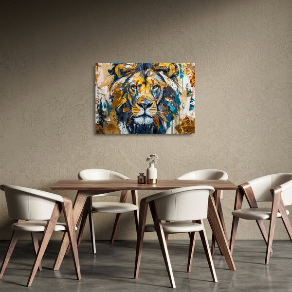 Tablou pe sticlă - pictură în ulei abstractă cu leu (70x50 cm)