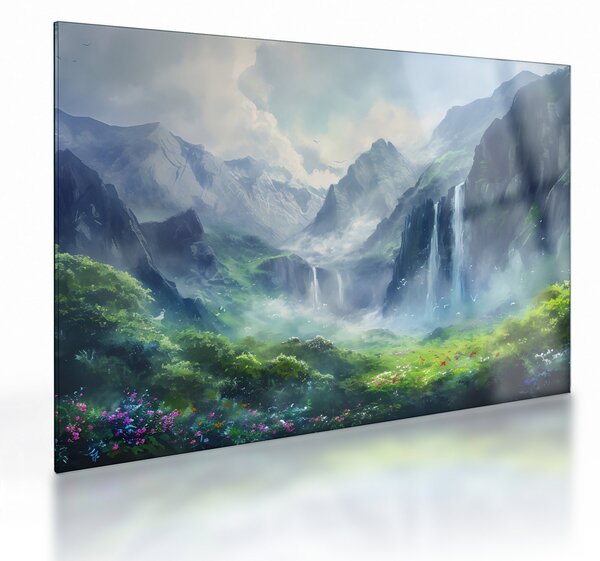 Tablou pe sticlă - Valea cascadelor (70x50 cm)