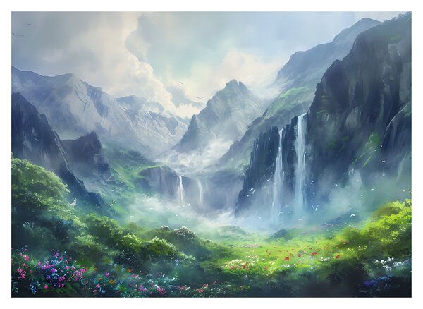 Tablou pe sticlă - Valea cascadelor (70x50 cm)