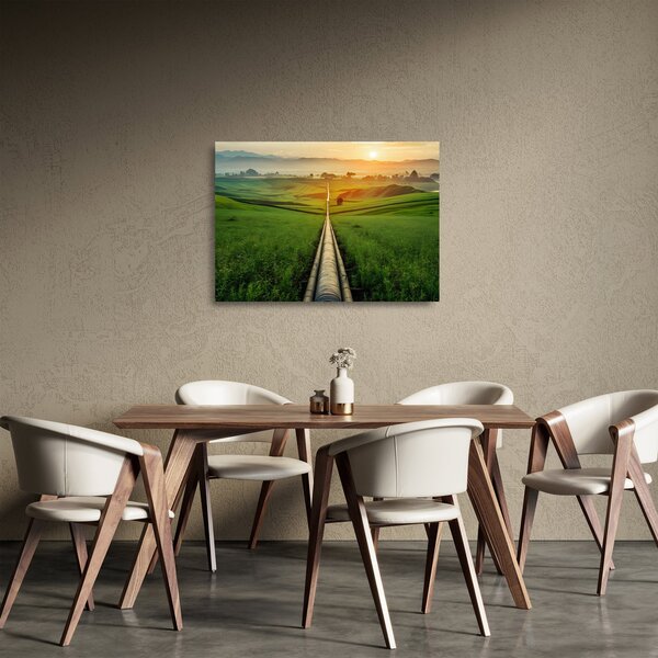 Tablou pe sticlă - Răsărit de soare peste vale (70x50 cm)