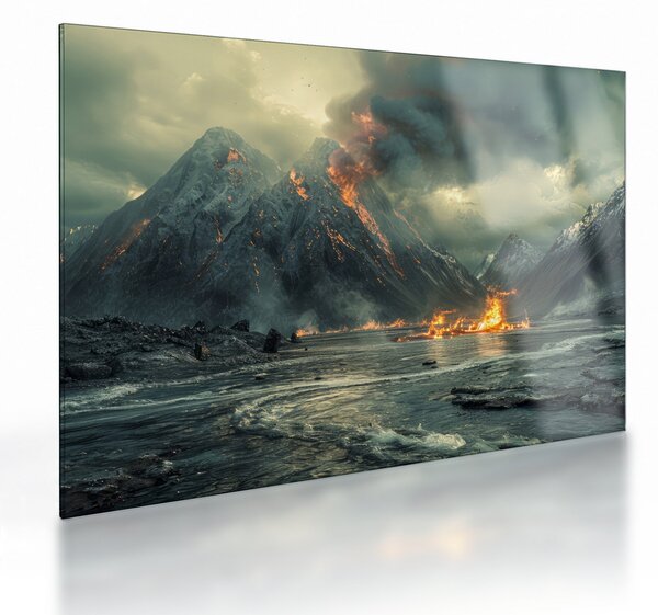 Tablou pe sticlă - Erupție vulcanică (70x50 cm)