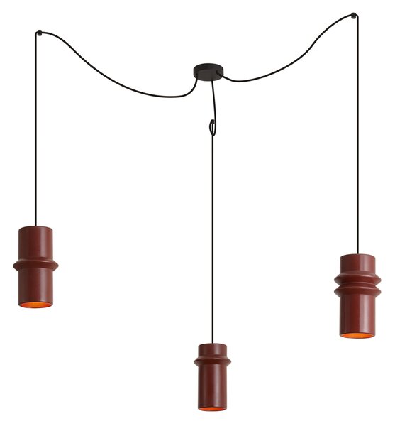 Lampă suspendată retro roșie cu negru cu 3 lumini - Monti