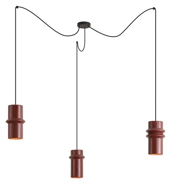 Lampă suspendată retro roșie cu negru cu 3 lumini - Monti