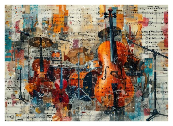 Tablou pe sticlă - Instrumente muzicale (70x50 cm)