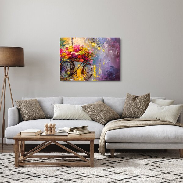 Tablou pe sticlă - Roată cu flori (70x50 cm)