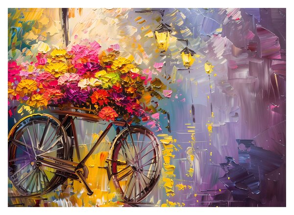 Tablou pe sticlă - Roată cu flori (70x50 cm)