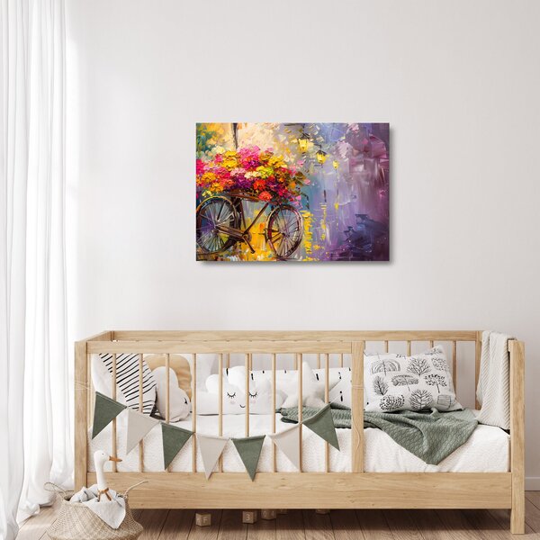 Tablou pe sticlă - Roată cu flori (70x50 cm)