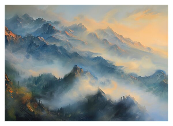 Tablou pe sticlă - Peisaj montan pictat (70x50 cm)