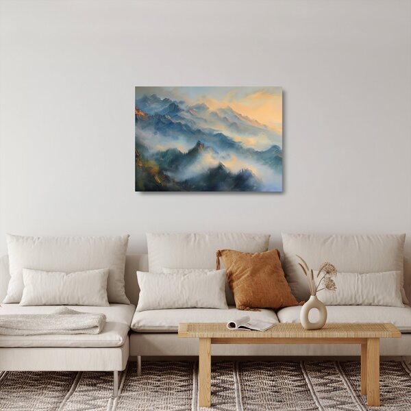 Tablou pe sticlă - Peisaj montan pictat (70x50 cm)