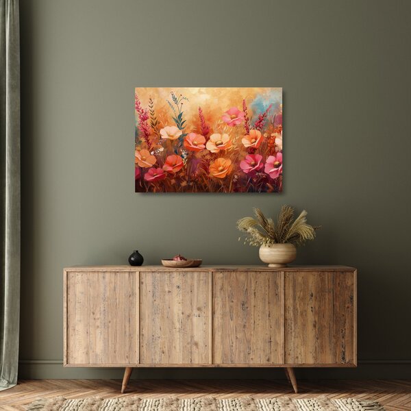 Tablou pe sticlă - Flori de pajiște, pictură (70x50 cm)