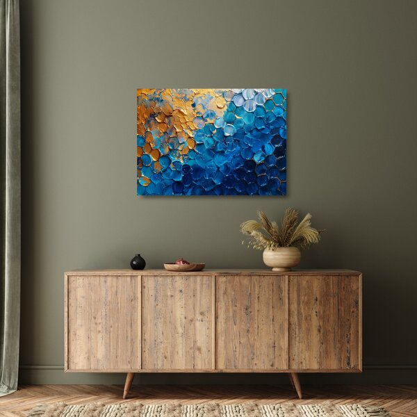 Tablou pe sticlă - Pictura albastru-auriu (70x50 cm)