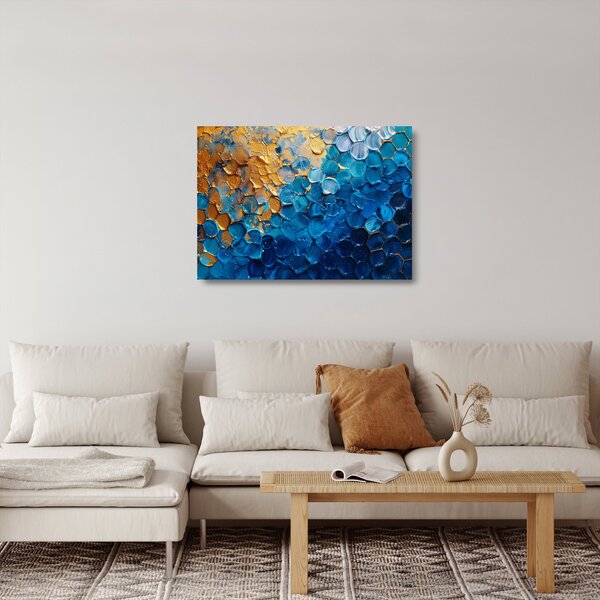 Tablou pe sticlă - Pictura albastru-auriu (70x50 cm)
