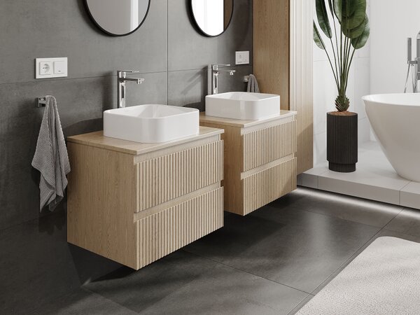 Mexen Rivel dulap baie pentru lavoar 60 cm, 2 sertare, riflat, stejar - 91A20-06047-2-BFF81