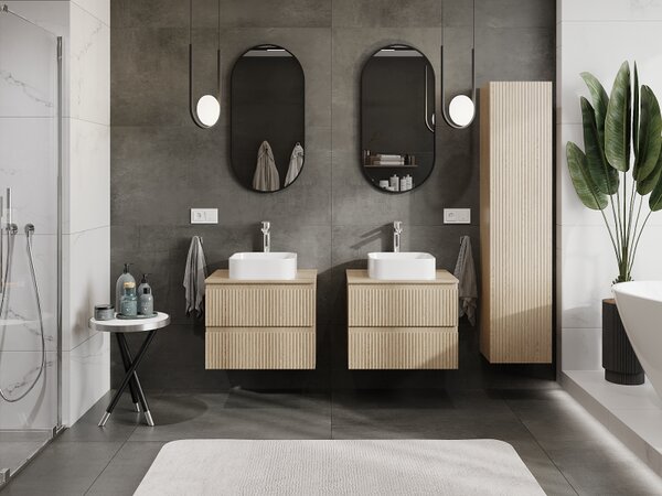 Mexen Rivel dulap baie pentru lavoar 60 cm, 2 sertare, riflat, stejar - 91A20-06047-2-BFF81