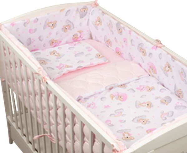 Set lenjerie patut 120x60 cm 5 piese Kidizi Koala Dreams Pink, model matlasat, include perna, plapumioara, aparatoare si cearceaf