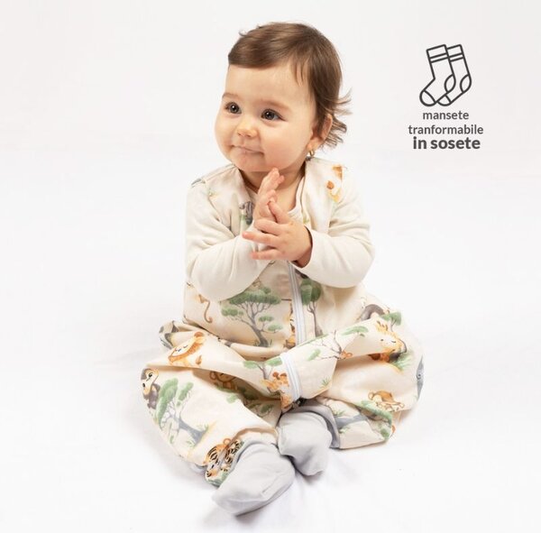 Sac de dormit de vara cu picioare pentru copii 6-18 luni Kidizi Baby Animals 0.5 tog, mansete transformabile in soseta