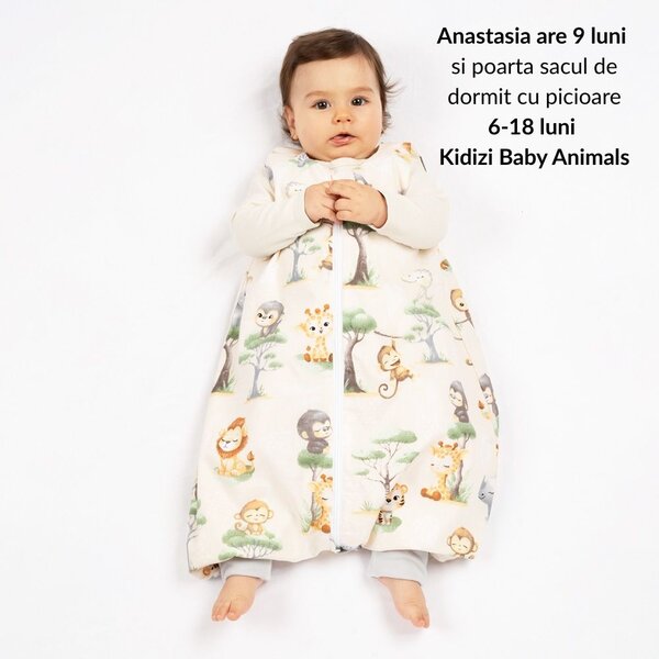 Sac de dormit de vara cu picioare 6-18 luni Kidizi Tiny Adventures 0.5 tog, mansete transformabile in soseta