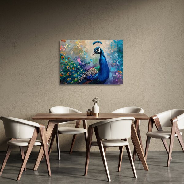 Tablou pe sticlă - Pictura de un păun (70x50 cm)