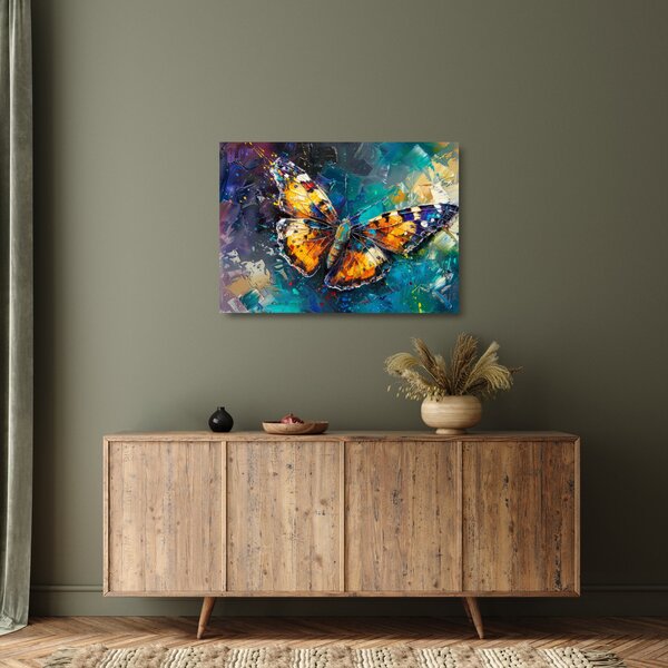 Tablou pe sticlă - Fluture, pictură în ulei (70x50 cm)