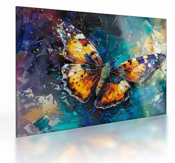 Tablou pe sticlă - Fluture, pictură în ulei (70x50 cm)