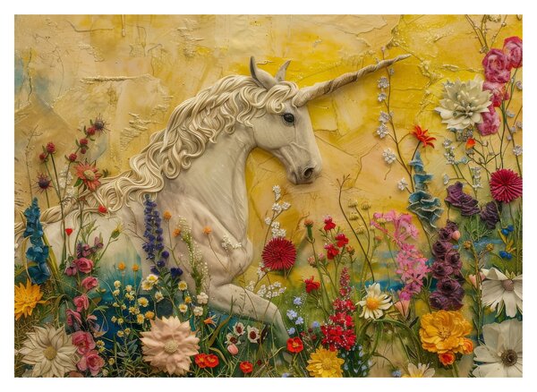 Tablou pe sticlă - Unicorn cu flori (70x50 cm)