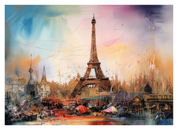 Tablou pe sticlă - Pictură a Turnului Eiffel (70x50 cm)