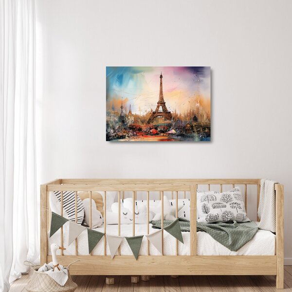 Tablou pe sticlă - Pictură a Turnului Eiffel (70x50 cm)