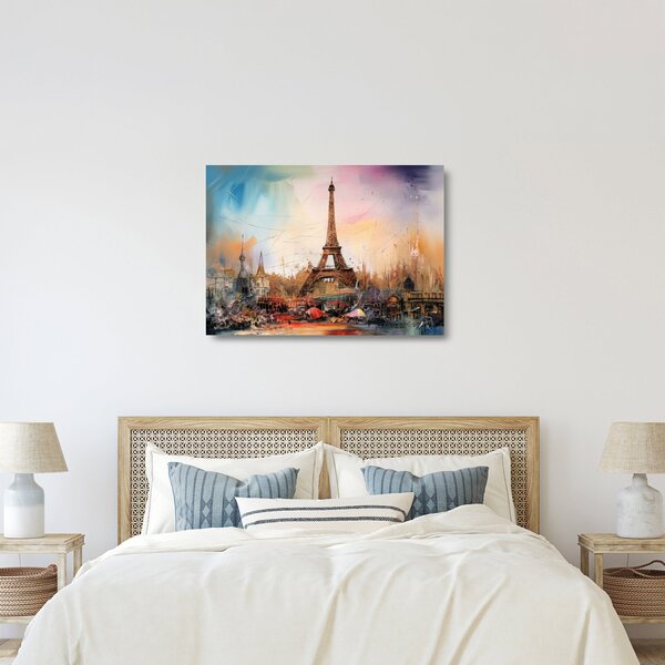 Tablou pe sticlă - Pictură a Turnului Eiffel (70x50 cm)