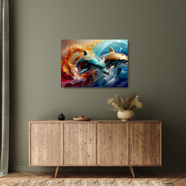 Tablou pe sticlă - Pictură de delfin (70x50 cm)