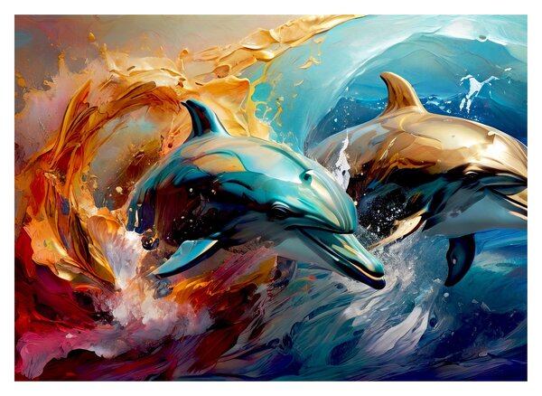 Tablou pe sticlă - Pictură de delfin (70x50 cm)