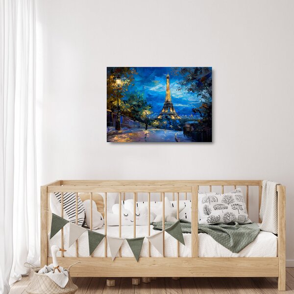 Tablou pe sticlă - Pictură în ulei a Turnului Eiffel (70x50 cm)
